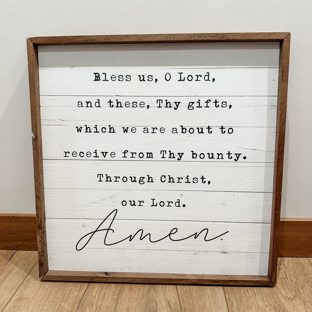 Spiritual Quote Wood Framed Wall‎ Hanging "Grace before meals" 18x18